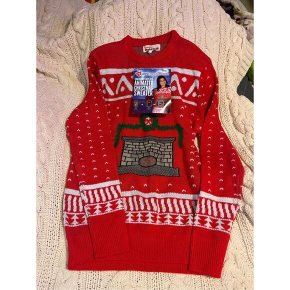Morph Digital Dudz Ulgy Sweater Crackling Fireplace Animated Christmas Sweater M - Picture 4 of 6